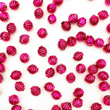 15 Hot Pink Ribbed Round Glass Beads ~ 8mm Beads for Glass Christmas Garlands