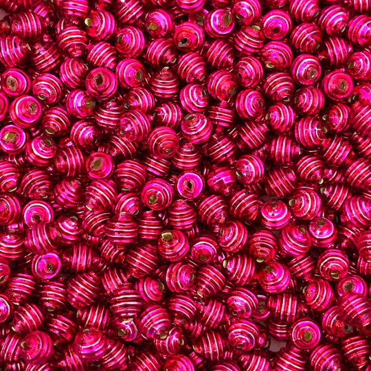 15 Hot Pink Ribbed Round Glass Beads ~ 8mm Beads for Glass Christmas Garlands