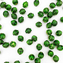 15 Lime Green Ribbed Round Glass Beads ~ 8mm Beads for Glass Christmas Garlands