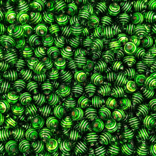 15 Lime Green Ribbed Round Glass Beads ~ 8mm Beads for Glass Christmas Garlands