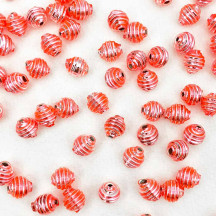 15 Light Pink Ribbed Round Glass Beads ~ 8mm Beads for Glass Christmas Garlands