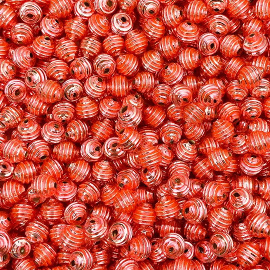 15 Light Pink Ribbed Round Glass Beads ~ 8mm Beads for Glass Christmas Garlands