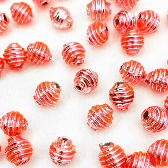 15 Light Pink Ribbed Round Glass Beads ~ 8mm Beads for Glass Christmas Garlands