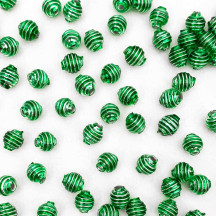 15 Light Green Ribbed Round Glass Beads ~ 8mm Beads for Glass Christmas Garlands