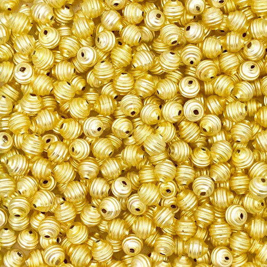 15 Matte Pale Yellow Ribbed Round Glass Beads ~ 8mm Beads for Glass Christmas Garlands