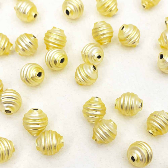 15 Matte Pale Yellow Ribbed Round Glass Beads ~ 8mm Beads for Glass Christmas Garlands