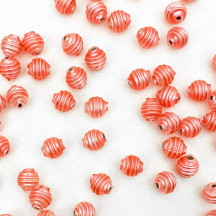 15 Matte Light Pink Ribbed Round Glass Beads ~ 8mm Beads for Glass Christmas Garlands