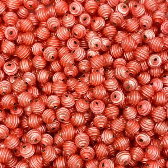 15 Matte Light Pink Ribbed Round Glass Beads ~ 8mm Beads for Glass Christmas Garlands