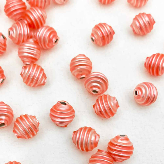 15 Matte Light Pink Ribbed Round Glass Beads ~ 8mm Beads for Glass Christmas Garlands