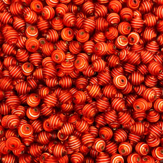 15 Matte Pumpkin Orange Ribbed Round Glass Beads ~ 8mm Beads for Glass Christmas Garlands