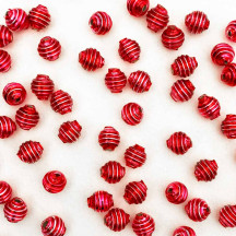 15 Medium Pink Ribbed Round Glass Beads ~ 8mm Beads for Glass Christmas Garlands