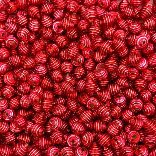 15 Medium Pink Ribbed Round Glass Beads ~ 8mm Beads for Glass Christmas Garlands