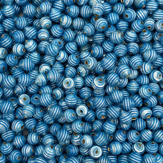 15 Pearl Light Blue Ribbed Round Glass Beads ~ 8mm Beads for Glass Christmas Garlands