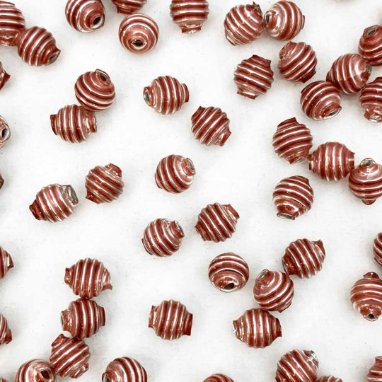 15 Pearl Rose Pink Ribbed Round Glass Beads ~ 8mm Beads for Glass Christmas Garlands