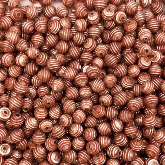 15 Pearl Rose Pink Ribbed Round Glass Beads ~ 8mm Beads for Glass Christmas Garlands