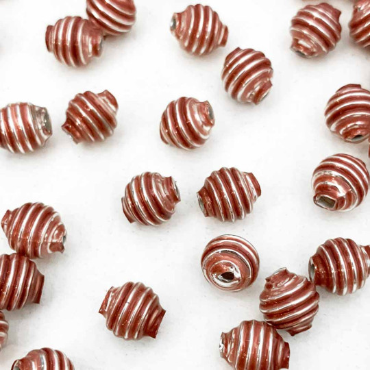 15 Pearl Rose Pink Ribbed Round Glass Beads ~ 8mm Beads for Glass Christmas Garlands