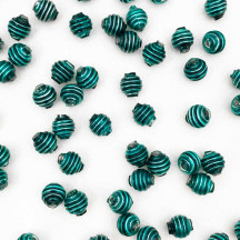15 Pearl Teal Ribbed Round Glass Beads ~ 8mm Beads for Glass Christmas Garlands