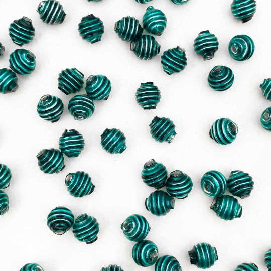 15 Pearl Teal Ribbed Round Glass Beads ~ 8mm Beads for Glass Christmas Garlands