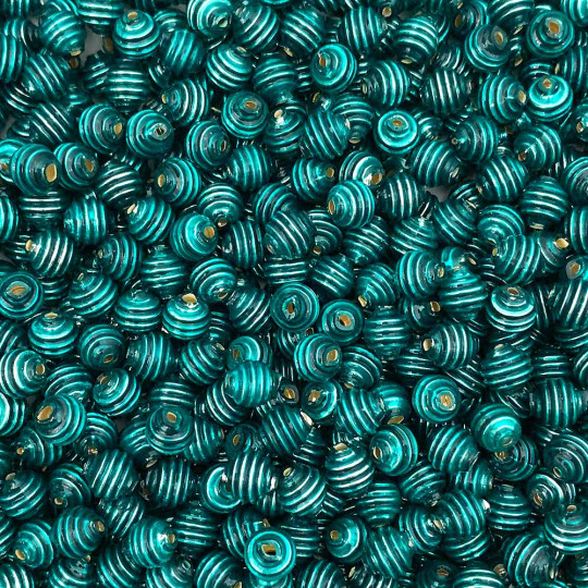 15 Pearl Teal Ribbed Round Glass Beads ~ 8mm Beads for Glass Christmas Garlands