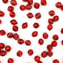 15 Red Ribbed Round Glass Beads ~ 8mm Beads for Glass Christmas Garlands