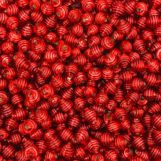 15 Red Ribbed Round Glass Beads ~ 8mm Beads for Glass Christmas Garlands