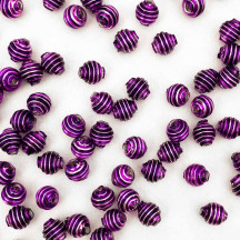 15 Violet Purple Ribbed Round Glass Beads ~ 8mm Beads for Glass Christmas Garlands