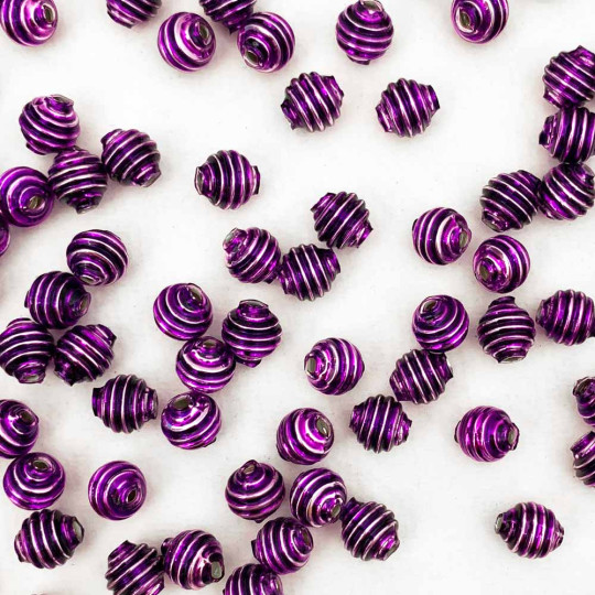 15 Violet Purple Ribbed Round Glass Beads ~ 8mm Beads for Glass Christmas Garlands