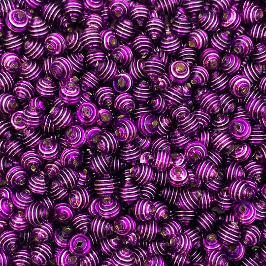 15 Violet Purple Ribbed Round Glass Beads ~ 8mm Beads for Glass Christmas Garlands