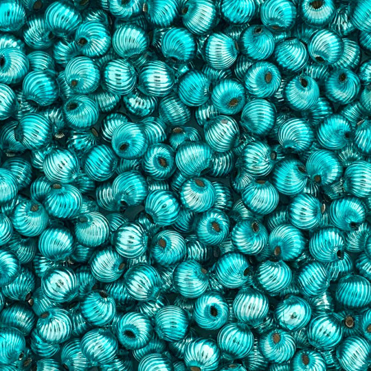 10 Aqua Ribbed Round Glass Beads 10mm for Glass Bead Christmas Garlands