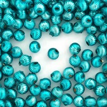 10 Aqua Ribbed Round Glass Beads 10mm for Glass Bead Christmas Garlands