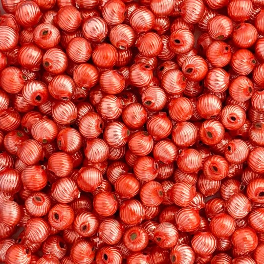 10 Pearl Coral Ribbed Round Glass Beads 10mm for Glass Bead Christmas Garlands
