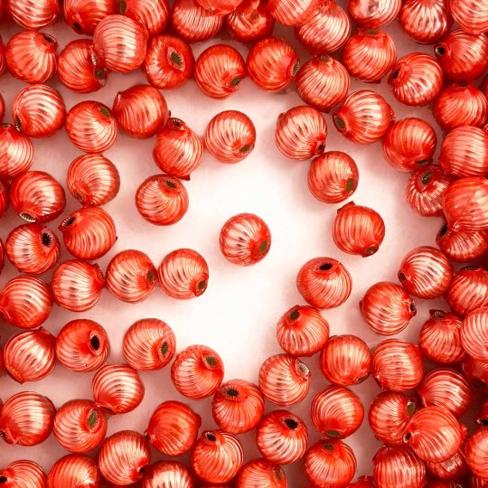 10 Pearl Coral Ribbed Round Glass Beads 10mm for Glass Bead Christmas Garlands