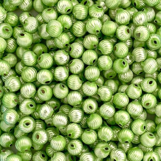 10 Pearl Green Ribbed Round Glass Beads 10mm for Glass Bead Christmas Garlands