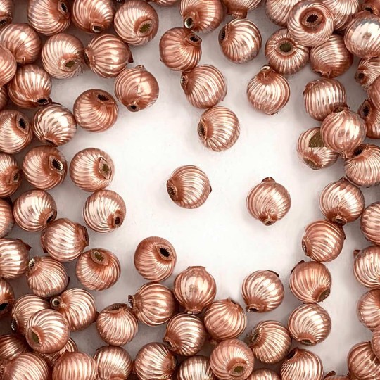 10 Pearl Rose Pink Ribbed Round Glass Beads 10mm for Glass Bead Christmas Garlands