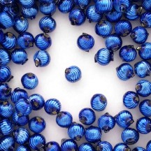 10 Blue Ribbed Round Glass Beads 10mm for Glass Bead Christmas Garlands