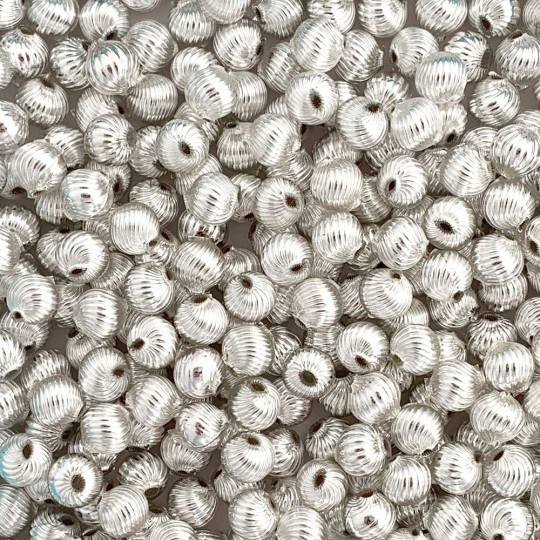 10 Silver Ribbed Round Glass Beads 10mm for Glass Bead Christmas Garlands