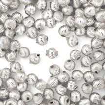 10 Silver Ribbed Round Glass Beads 10mm for Glass Bead Christmas Garlands
