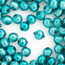 8 Aqua Ribbed Round Glass Beads 12 mm ~ Czech Republic