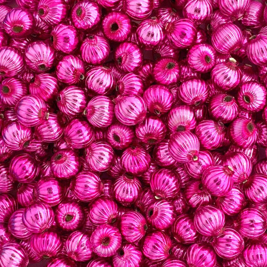 8 Hot Pink Ribbed Round Glass Beads 12 mm ~ Czech Republic