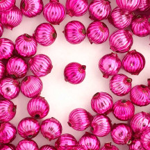 8 Hot Pink Ribbed Round Glass Beads 12 mm ~ Czech Republic