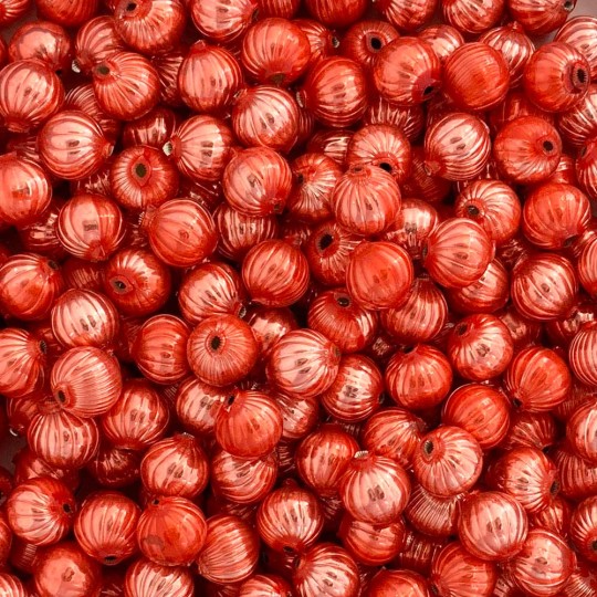 8 Pearl Coral Ribbed Round Glass Beads 12 mm ~ Czech Republic