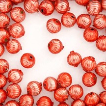 8 Pearl Coral Ribbed Round Glass Beads 12 mm ~ Czech Republic