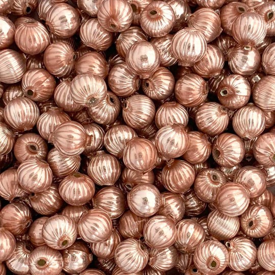 8 Pearl Rose Ribbed Round Glass Beads 12 mm ~ Czech Republic