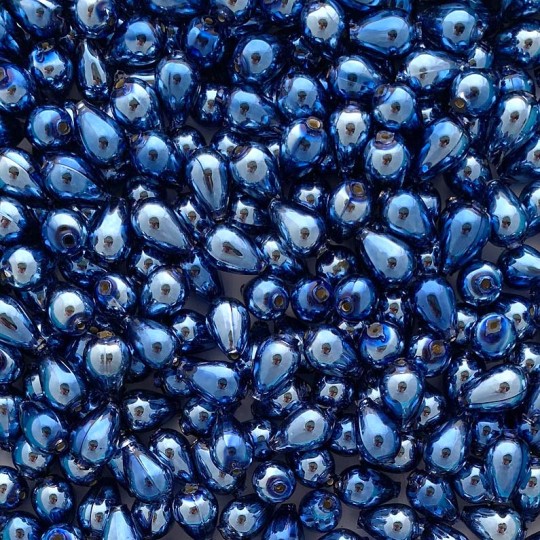 10 Blue Drop Blown Glass Beads .5" ~ Czech Republic