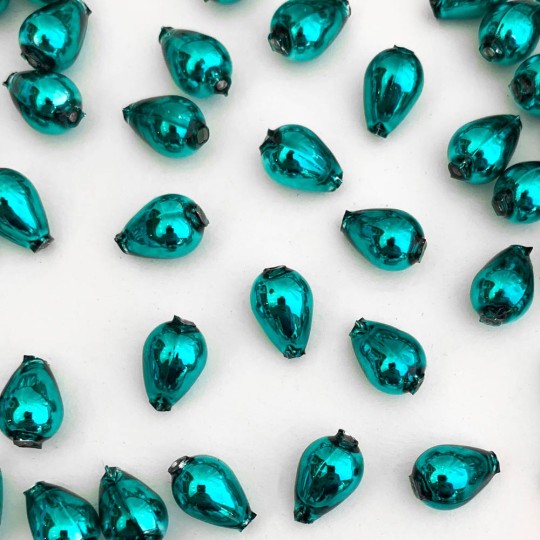 10 Dark Teal Drop Blown Glass Beads .5" ~ Czech Republic