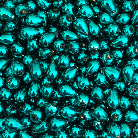 10 Dark Teal Drop Blown Glass Beads .5" ~ Czech Republic