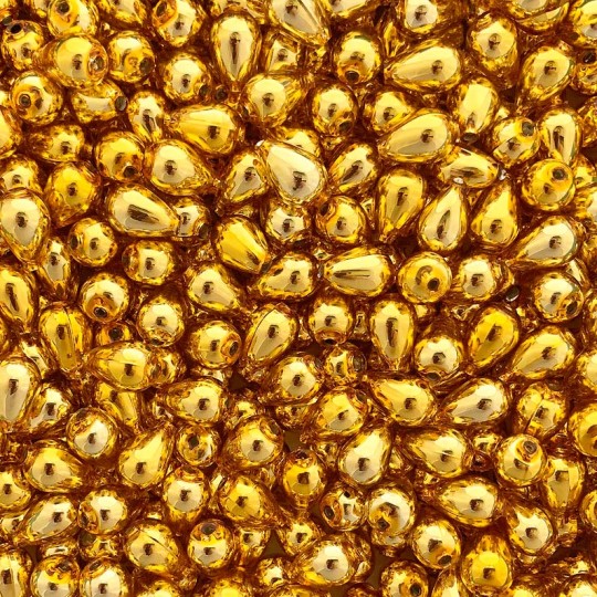 10 Gold Drop Blown Glass Beads .5" ~ Czech Republic