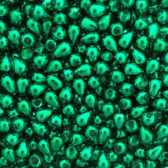 10 Green Drop Blown Glass Beads .5" ~ Czech Republic