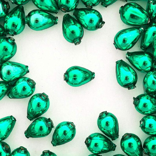10 Green Drop Blown Glass Beads .5" ~ Czech Republic