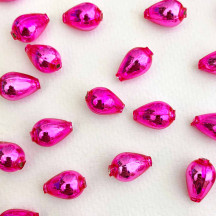 10 Hot Pink Drop Blown Glass Beads .5" ~ Czech Republic